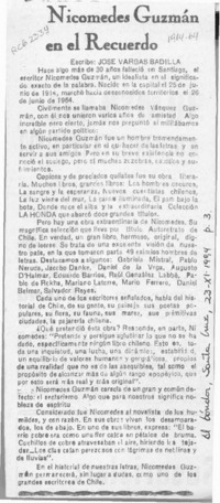 Nicomedes Guzmán en el recuerdo  [artículo] José Vargas Badilla.