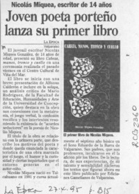 Joven poeta porteño lanza su primer libro  [artículo].