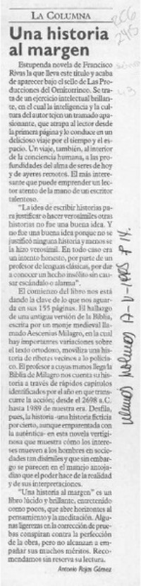 Una historia al margen  [artículo] Antonio Rojas Gómez.