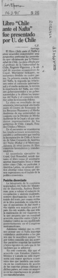 Libro "Chile ante el Nafta" por U. de Chile  [artículo] C. P.