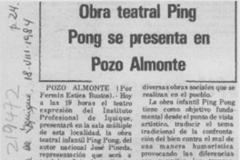 Obra teatral Ping Pong se presenta en Pozo Almonte