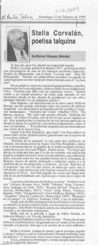 Stella Corvalán, poetisa talquina  [artículo] Guillermo Vásquez Méndez.
