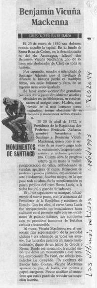 Benjamín Vicuña Mackenna  [artículo] Carlos Calderón Ruiz de Gamboa.