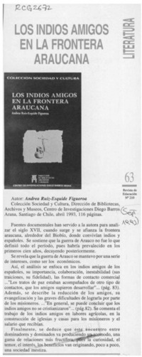 Los Indios amigos en la frontera araucana  [artículo].