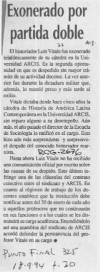 Exonerado por partida doble  [artículo].