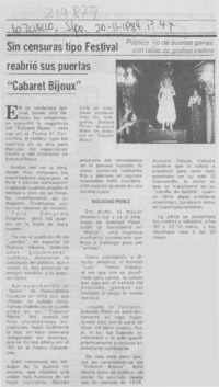 Sin censuras tipo festival reabrió sus puertas "Cabaret Bijoux"