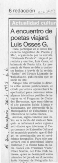 A encuentro de poetas viajará Luis Osses G.  [artículo].