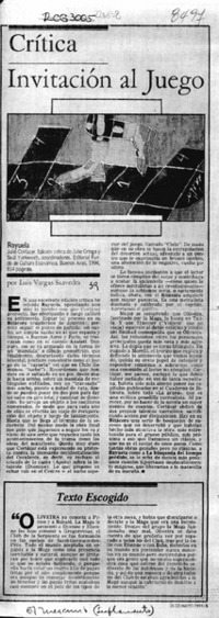 Invitación al juego  [artículo] Luis Vargas Saavedra.