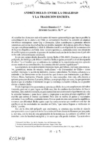 Andrés Bello, entre la oralidad y la tradición escrita  [artículo] Mario Berrios C. [y] Zenobio Saldivia M.