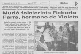 Murió folklorista Roberto Parra, hermano de Violeta