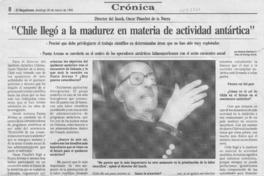 "Chile llegó a la madurez en materia de actividad antártica"  [artículo] Rolando Martínez Vergara.