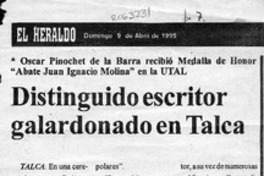 Distinguido escritor galardonado en Talca  [artículo].