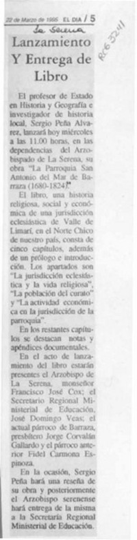 Lanzamiento y entrega de libro  [artículo].