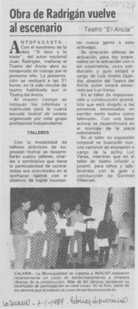 Obra de Radrigán vuelve al escenario