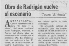 Obra de Radrigán vuelve al escenario