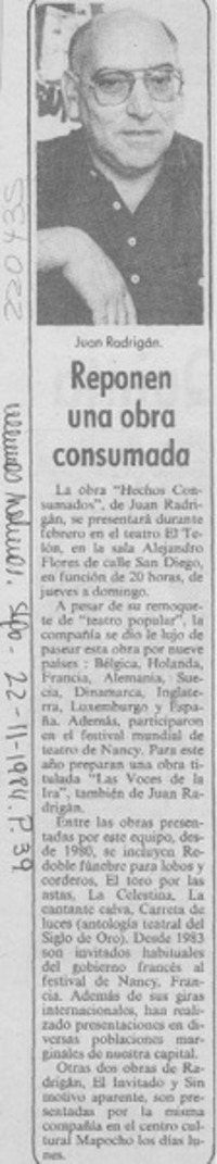 Reponen una obra consumada