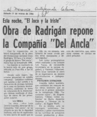 Obra de Radrigán repone la compañía "Del Ancla"