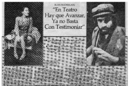 Juan Radrigán, "En el teatro hay que avanzar, ya no basta con testimoniar"