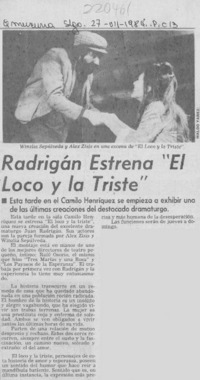 Radrigán estrena "El loco y la triste"