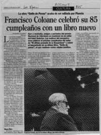 Francisco Coloane celebró su cumpleaños con un libro nuevo  [artículo] Alejandra Gajardo.