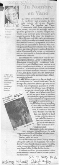 Tu nombre en vano  [artículo] Hugo Montes Bravo.