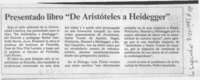 Preentado libro "De Aristóteles a Heidegger"  [artículo].