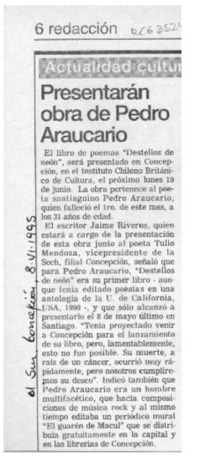 Presentarán obra de Pedro Araucario  [artículo].