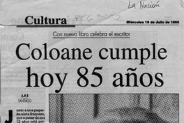 Coloane cumple hoy 85 años  [artículo] A. M. R.