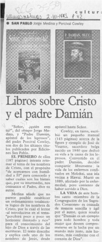 Libros sobre Cristo y el padre Damián  [artículo].