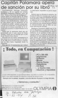 Capitán Palamara apela de sanción por su libro  [artículo] Hernán Cisternas Arellano.