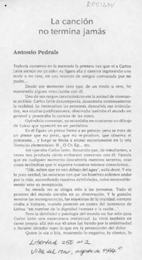 La canción no termina jamás  [artículo] Antonio Pedrals.