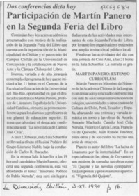 Participación de Martín Panero en la segunda feria del libro  [artículo].