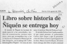 Libro sobre historia de Ñiquén se entrega hoy  [artículo].