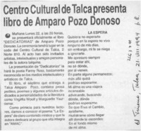 Centro Cultural de Talca presenta libro de Amparo Pozo Donoso  [artículo].