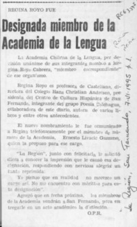 Designada miembro de la Academia de la Lengua  [artículo] O. P. R.