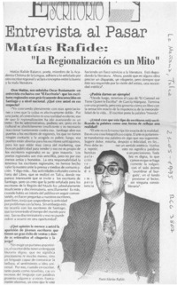 Matías Rafide, "La regionalización es un mito"  [artículo].
