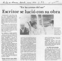 Escritor se lució con su obra  [artículo] Luis Flores Olave.