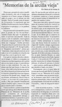 "Memorias de la arcilla vieja"  [artículo] Darío de la Fuente D.