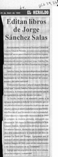 Editan libros de Jorge Sánchez Salas  [artículo].