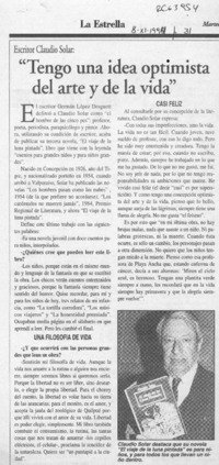 "Tengo una idea optimista del arte y de la vida"  [artículo].