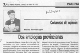 Dos antologías provincianas  [artículo] Marino Muñoz Lagos.