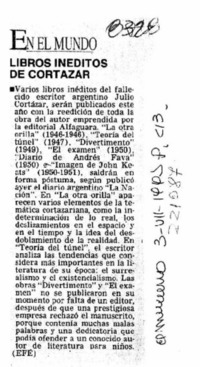 Libros inéditos de Cortázar  [artículo].
