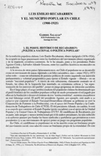 Luis Emilio Recabarren y el municipio popular en Chile (1900-1925)  [artículo] Gabriel Salazar.