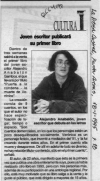 Joven escritor publicará su primer libro  [artículo].