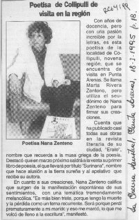Poetisa de Collipulli de visita en la región  [artículo].