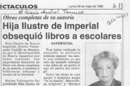 Hija iliustre de Imperial obsequió libros a escolares  [artículo].