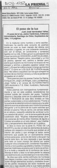 El peso de la luz  [artículo] Juan José Irarrázabal Yáñez.