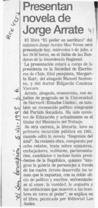 Presentan novela de Jorge Arrate  [artículo].