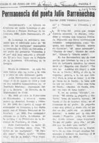 Permanencia del poeta Julio Barrenechea  [artículo] José Vargas Badilla.