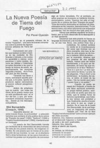 La nueva poesía de Tierra del Fuego  [artículo] Pavel Oyarzún.